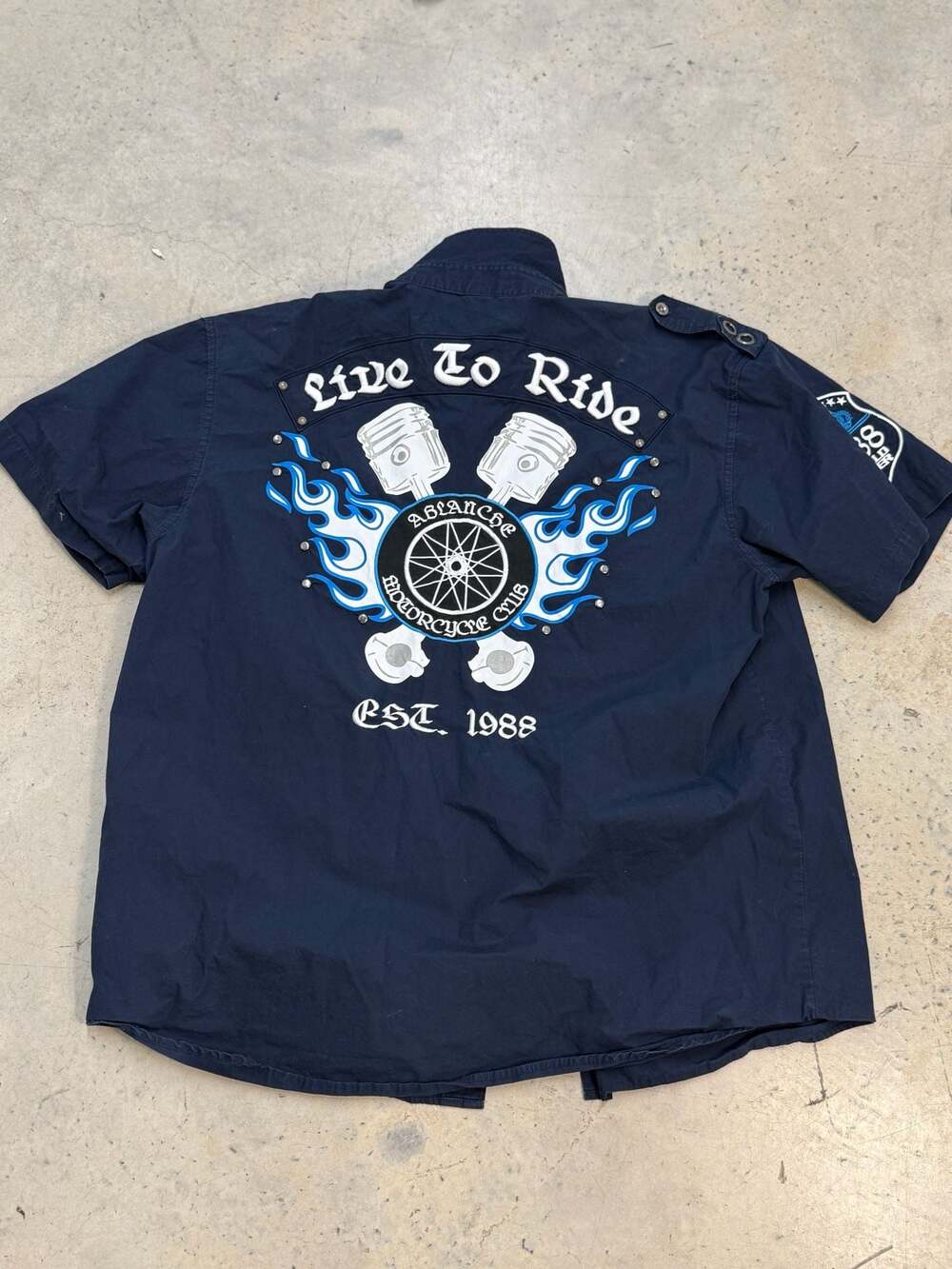 Ablanche 3XL Live To Ride Motorcycle Club Studded Short Sleeve Work Shirt